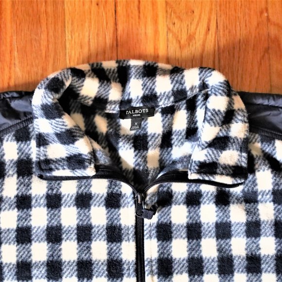Talbots Women's Quarter-Zip Checkered Navy and White Fleece Size X - Picture 2 of 3